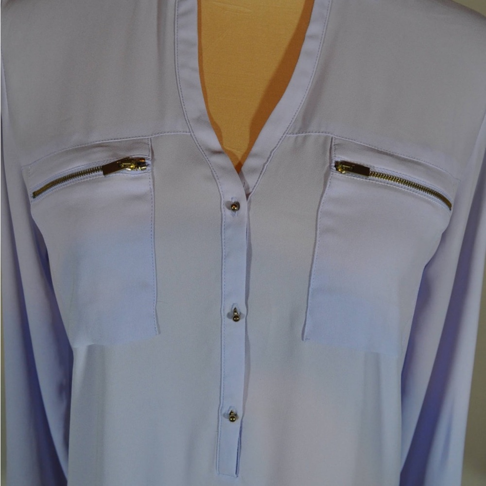 Express Lavender 1/4 botton Blouse - Picture 4 of 13